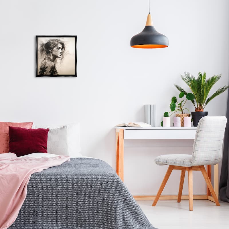 Stupell Traditional Sketch Portrait of Woman Framed Floater Canvas Wall Art Design By Heidi Kuntz