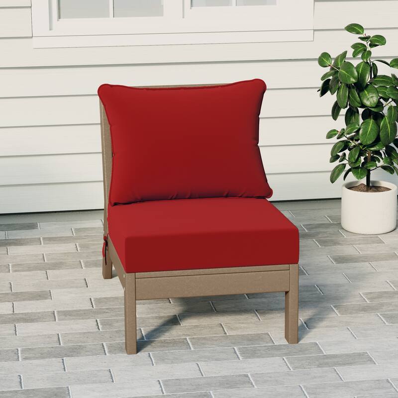 Birchwood All Weather HDPE Outdoor Patio Deep Seating Weathered Wood Armless Chair With Cushions (1-Piece) - Weathered Wood/Red