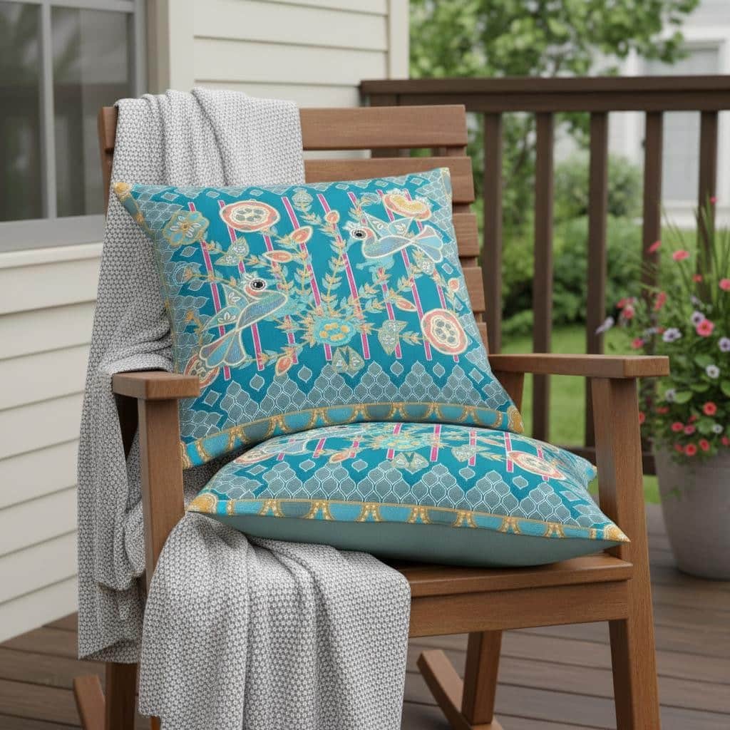 HomeRoots Set of Two 16" X 16" Blue and Gold Peacock Blown Seam Floral Indoor Outdoor Throw Pillow - 16.00' X '16.00' X '5.00