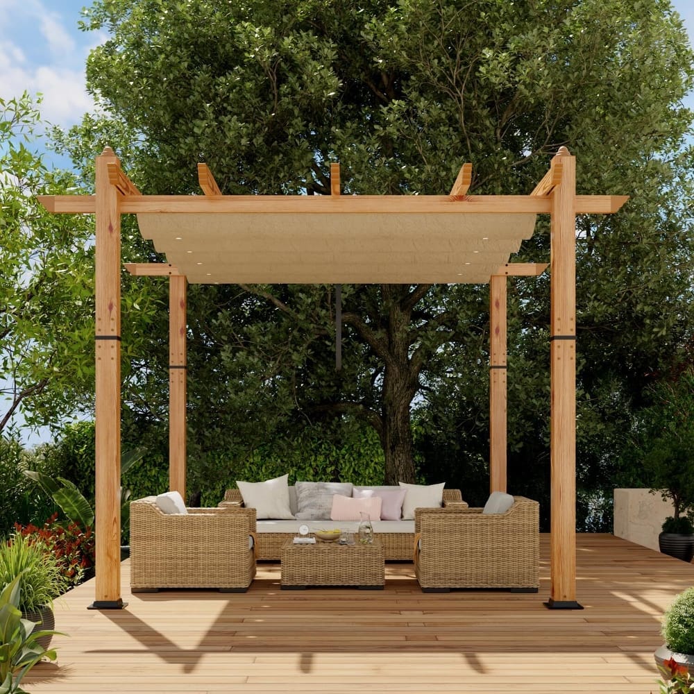 10x10 Ft Patio Outdoor Faux Wood Pergola and Gazebos for Backyard Garden Porch