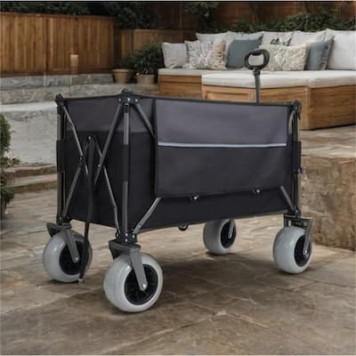 300L XL Heavy-Duty Folding Wagon Cart w/ Brakes,Pockets,Cup Holders