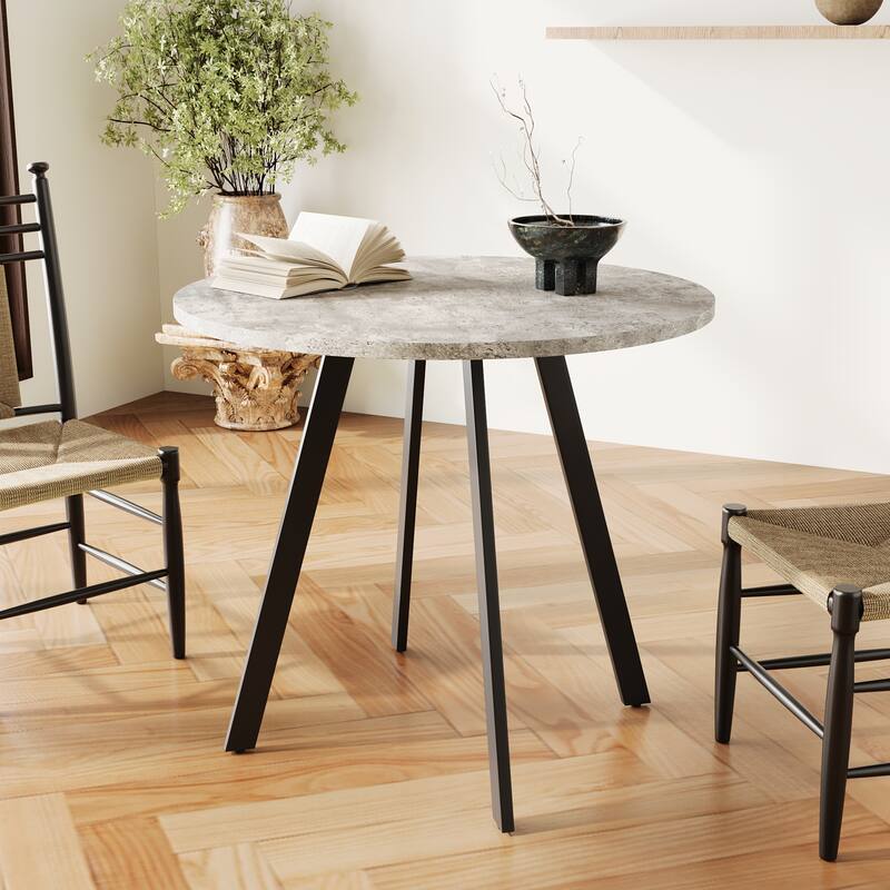 GDFStudio - Knox Industrial Minimalist Round Dining Table with Stable Metal Frame and Anti-Slip Foot Pad - 33.5"W