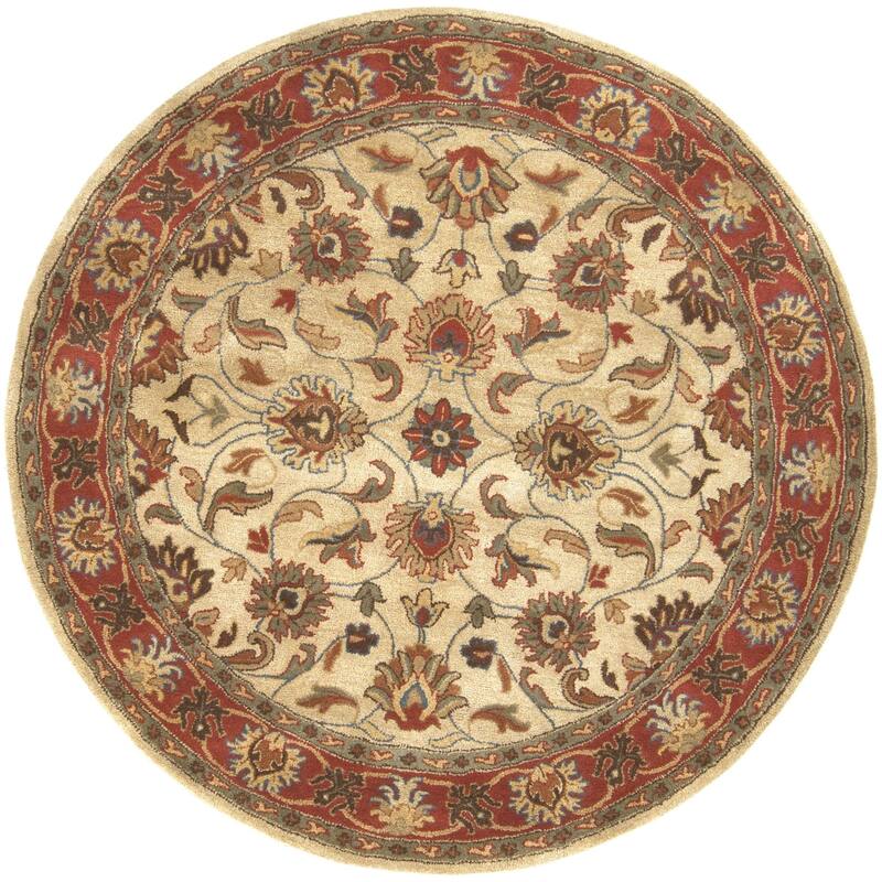 Livabliss Caesar Updated Traditional Border Area Rug. - 4' x 4' - Ivory/Red - Round