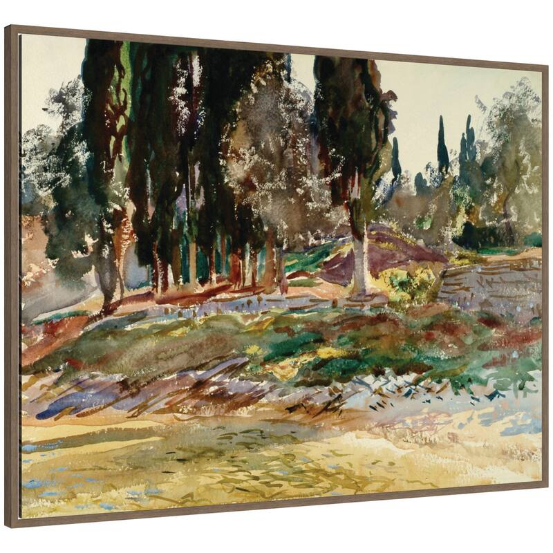 Kate and Laurel Cypress Trees at San Vigilio Lake Garda John Singer Sargent by Nostalgia Prints Framed Canvas Wall Art Print - 42 x 32