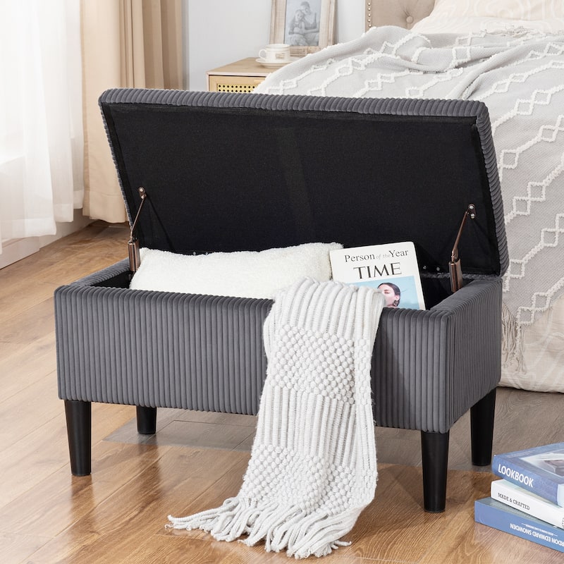 Adeco 32" Upholstered Storage Ottoman Bench with Corduroy Fabric - 31.7"X15.9"X17.5"