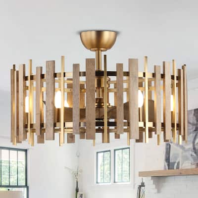 Perimost 31" Farmhouse Wood Dimmable Caged Ceiling Fan with Light Kit and Remote