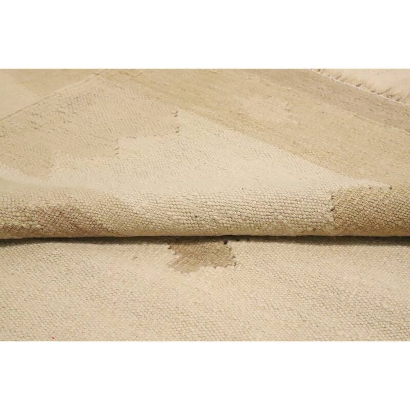Hand Woven Oriental 100% Wool Carpet Southwestern Tribal Beige & Ivories Kilim Area Rug - 12' 10'' X 9' 9''