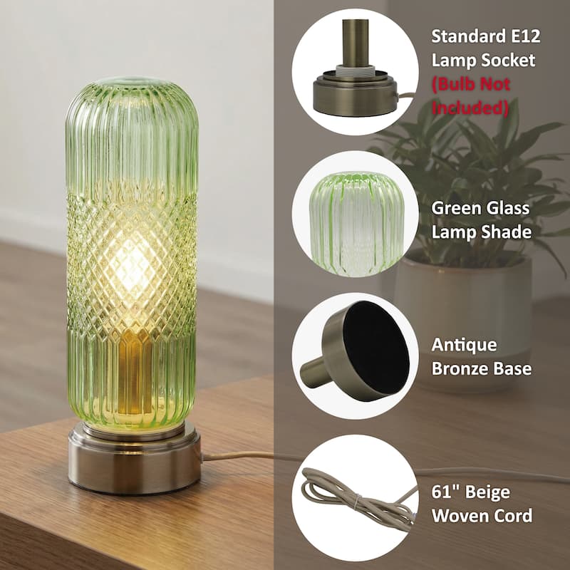 11.6'' Touch Control Glass Table Lamp with Antique Bronze Base, UL Listed, bulb not included - Bedside & Accent Lamp