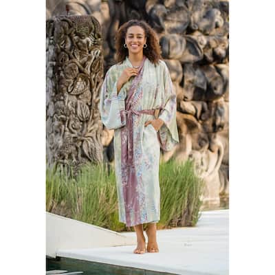 Novica Handmade Spiritual Center Hand-Stamped Batik Rayon Robe