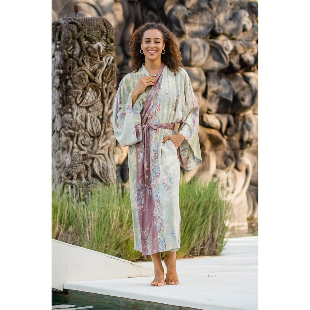 Novica Handmade Spiritual Center Hand-Stamped Batik Rayon Robe