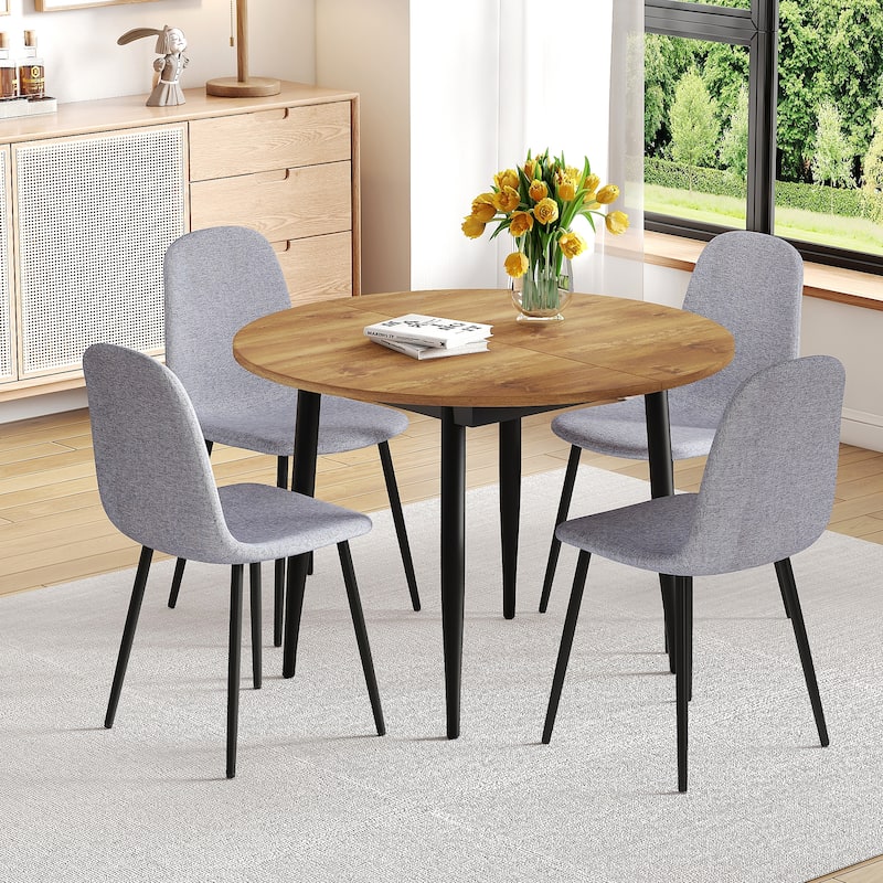 5-Piece Extendable Dining Table Set, Modern MDF Table & 4 High-Resilience Fabric Chairs, Adaptable for Gatherings