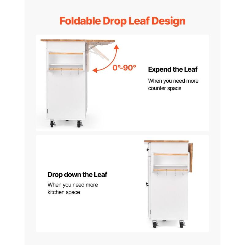 35" Mobile Kitchen Island Cart with Drop Leaf and Lockable Wheels Storage Drawers and Cabinets - 44"L x 30"W x 35"H