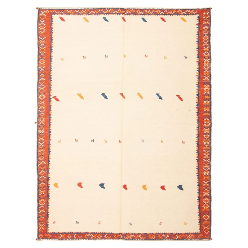 ECARPETGALLERY Flat-Weave Kashkuli Cream Wool Tapestry Kilim - 5'11 x 8'0 - Cream - 5'11 x 8'0