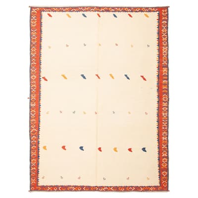 ECARPETGALLERY Flat-Weave Kashkuli Cream Wool Tapestry Kilim - 5'11 x 8'0