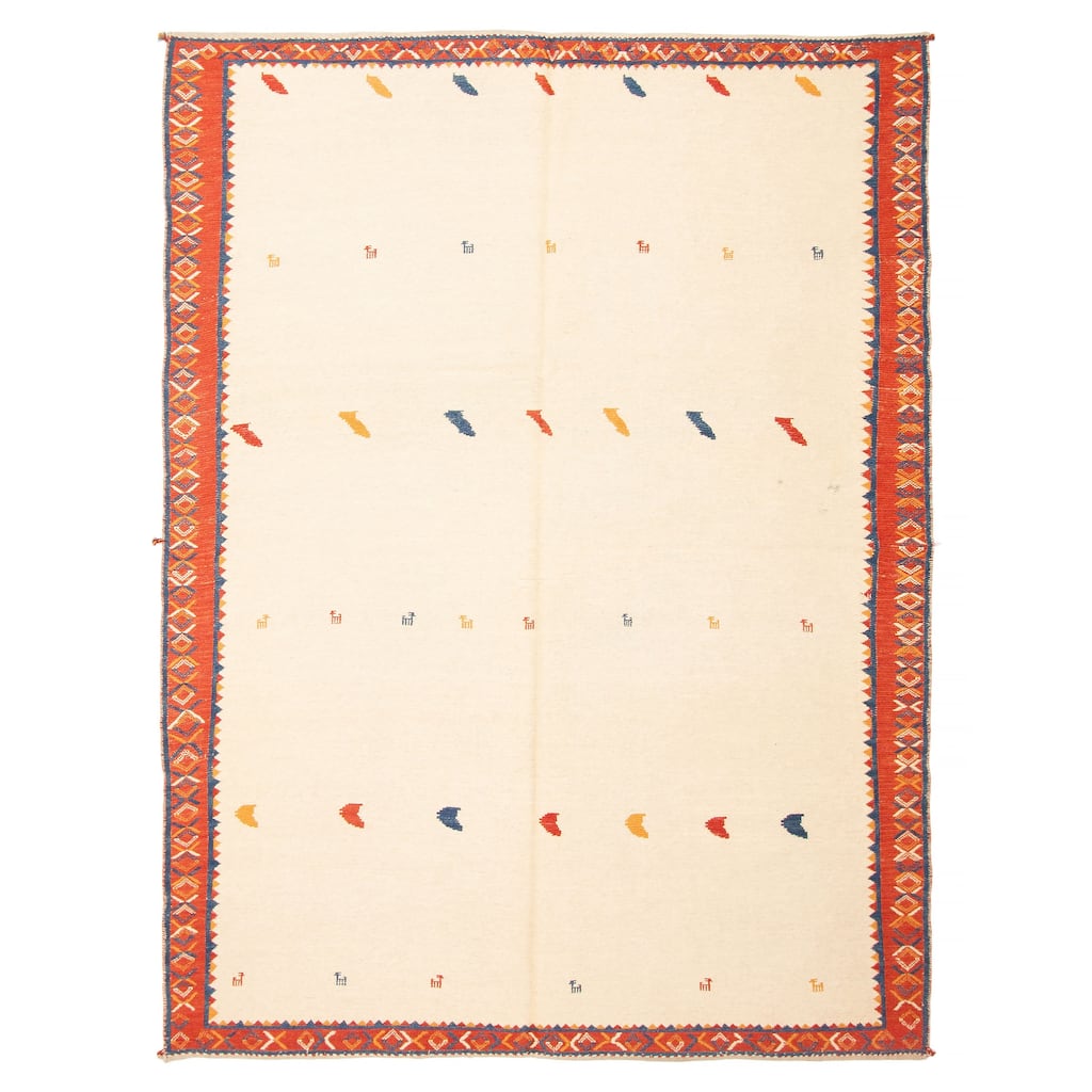 ECARPETGALLERY Flat-Weave Kashkuli Cream Wool Tapestry Kilim - 5'11 x 8'0