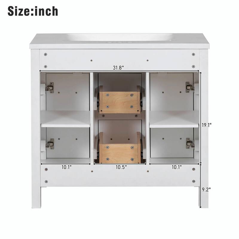 36" Bathroom Vanity with Integrated Resin Sink - 4 Drawers, 2 Doors