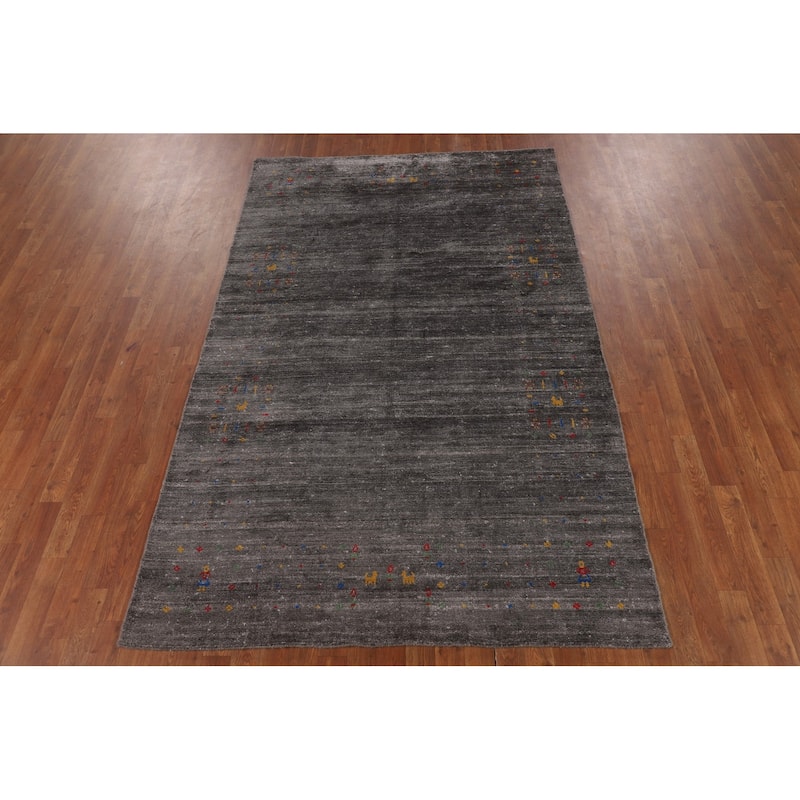 Gray Gabbeh Indian Area Rug Handmade Silk Carpet - 5'2"x 8'2"