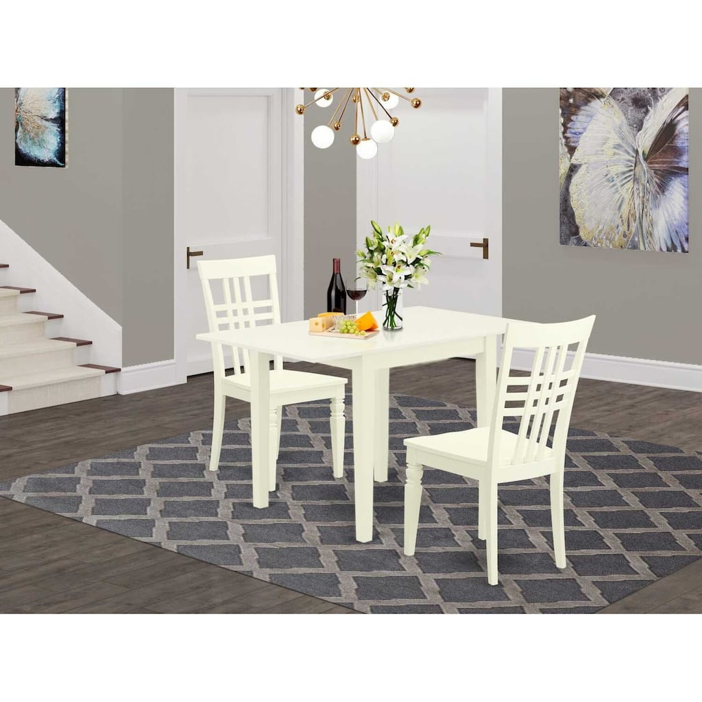 HomeStock 3-Pc Linen White Finish Solid Wood Top Dining Table Set