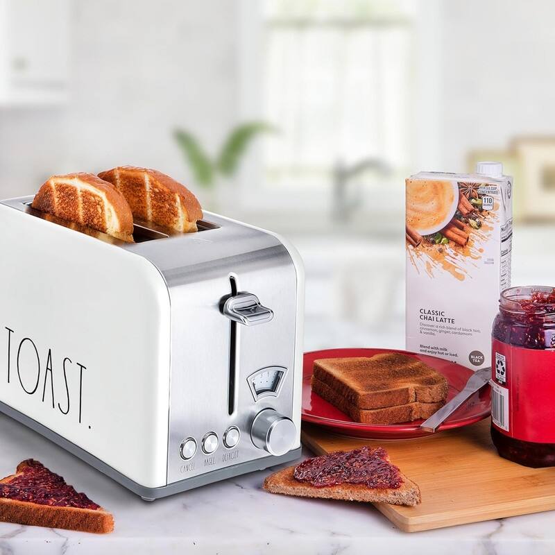 Rae Dunn Toaster, Stainless Steel 2 Slice Square Toaster, Wide Slot with 5 Browning Levels, with Bagel, Defrost