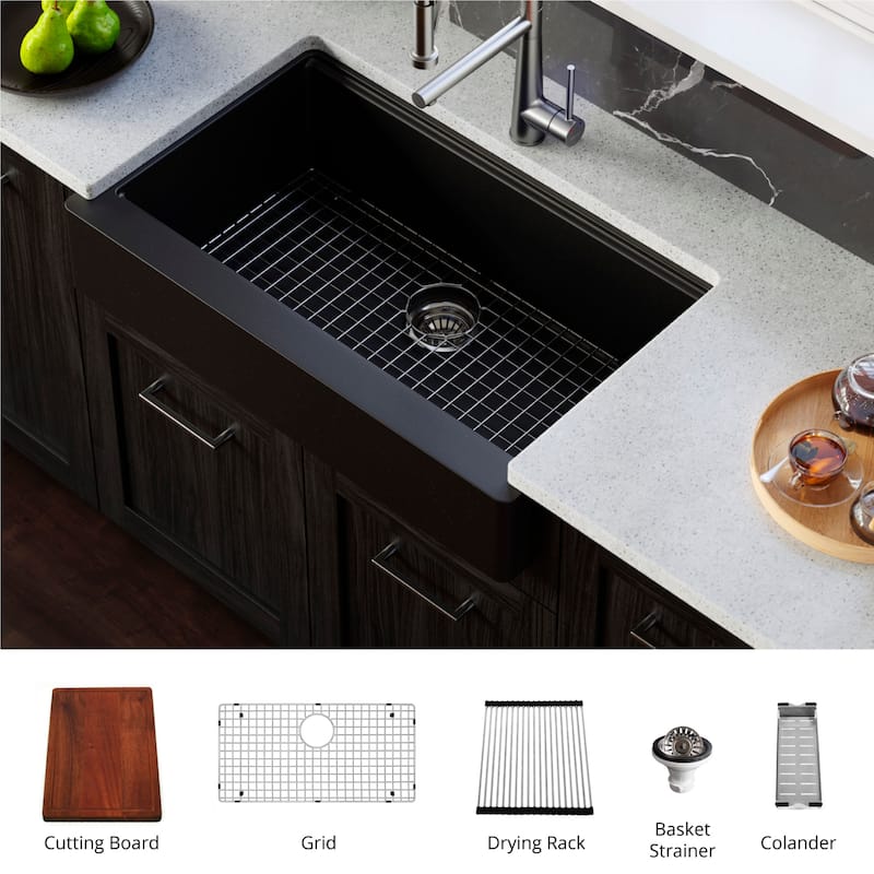 Karran USA QARWS-740 Quartz QARWS Series 34" Farmhouse Single Basin