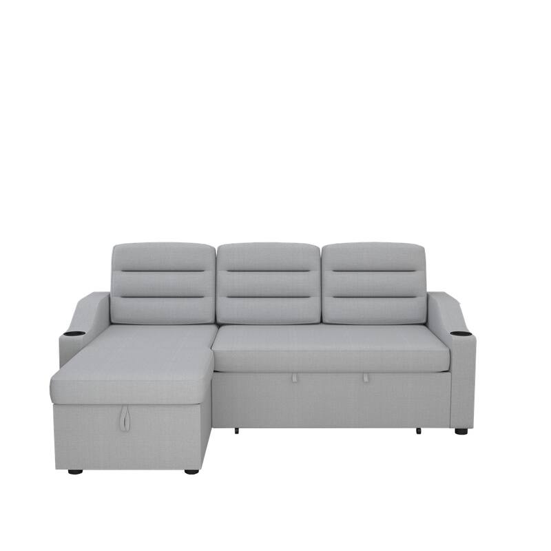 83.5" Polyester Convertible Combo Sofa w/ Storage Recliner and Holder