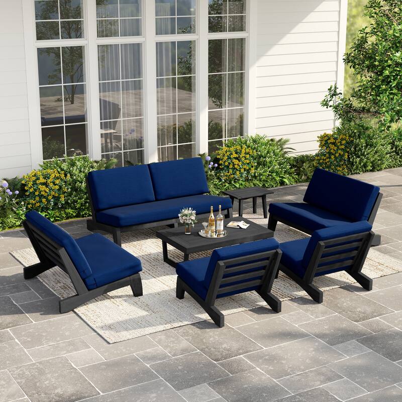 Casual Large Teak Outdoor Patio Conversation Set