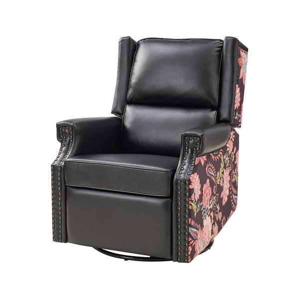 Amelia Transitional PU Leather with Floral Stitching Design Swivel Rocker Recliner by HULALA