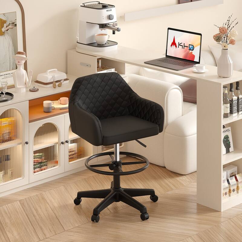 VECELO Contemporary PU Leather Drafting Chairs(Set of 2) Task Chair with Metal Frame and Back Home Ofiice Chairs