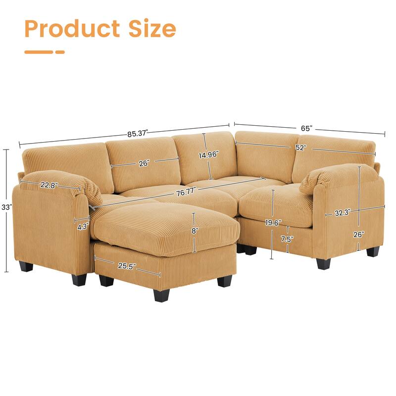Multi-Seater Corduroy Sectional Sofa, Soft & Comfortable Corner Sofa