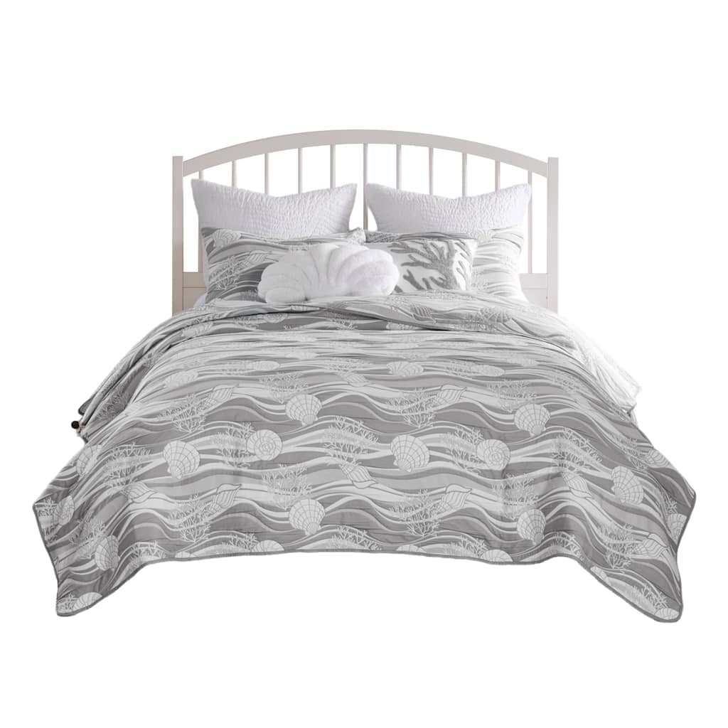 Doz 2pc Twin Size Coverlet Set, Coastal Matelasse, Harbor Gray, White
