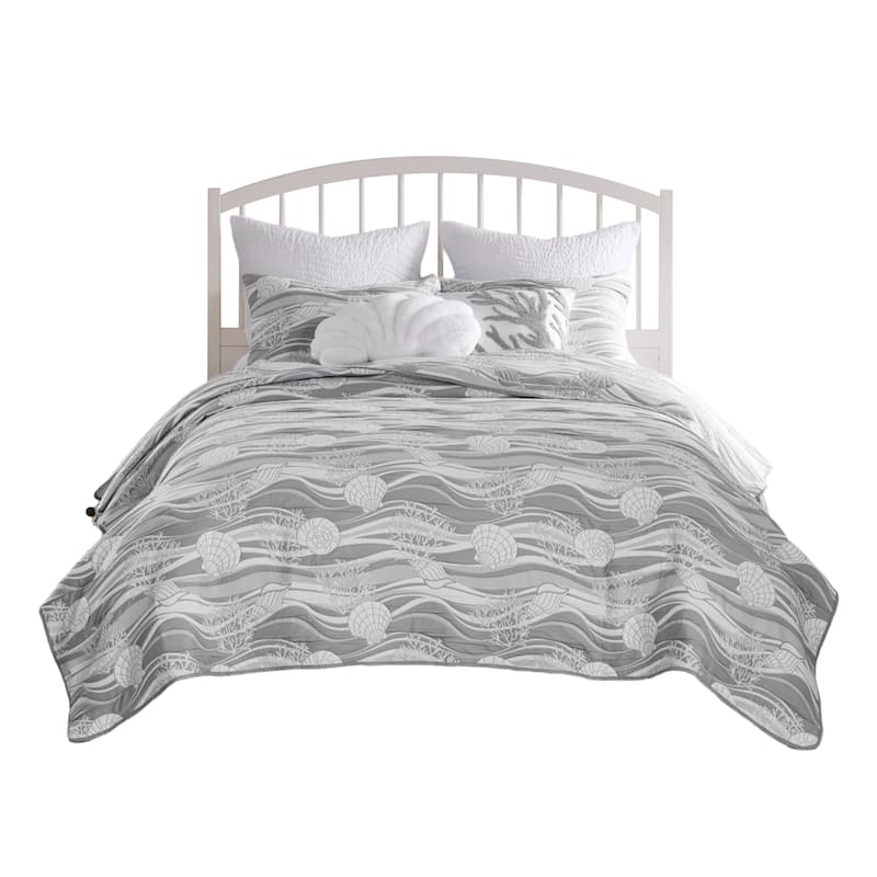 Doz 2pc Twin Size Coverlet Set, Coastal Matelasse, Harbor Gray, White