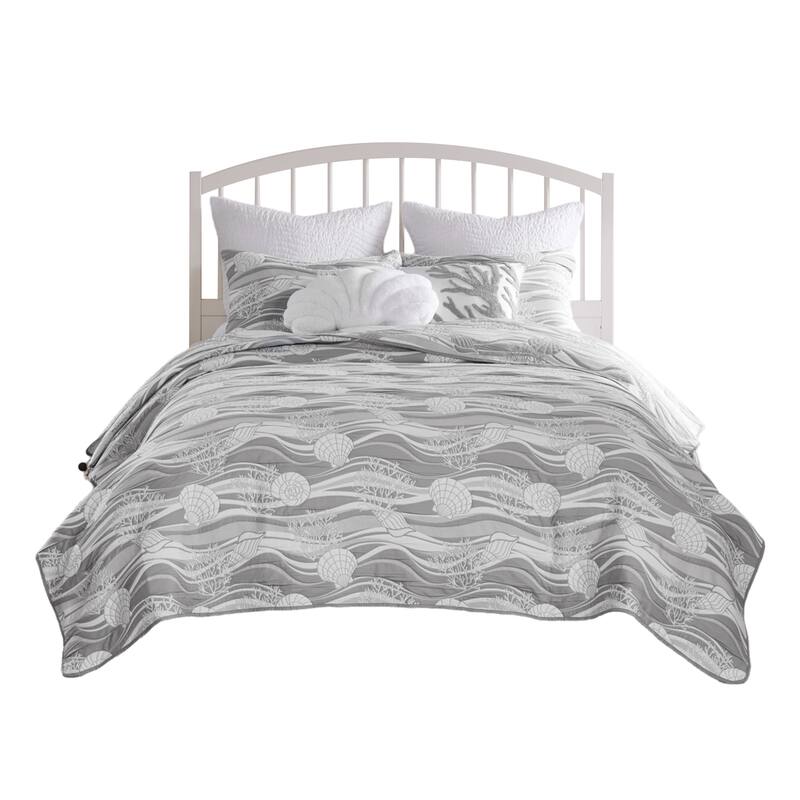 Doz 3pc King Size Coverlet Set, Coastal Matelasse, Harbor Gray, White