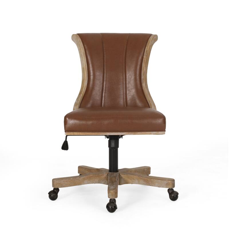 Roomfitters Upholstered Swivel Office Desk Chair with Adjustable Height and Wood Frame