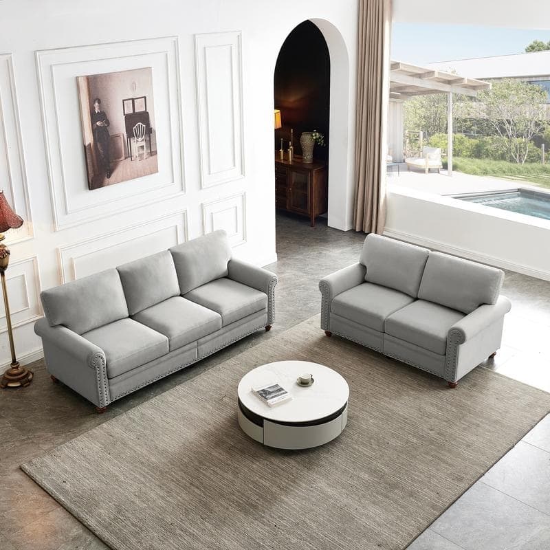Fabric Upholstered Loveseat Sofa & 3 Seater Couch Set with Storage