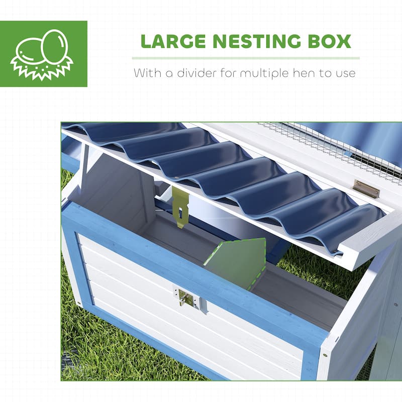 PawHut 55.5" Chicken Coop, Wooden Hen House with Run Box, Nesting Box, Removable Tray, Ramp, White