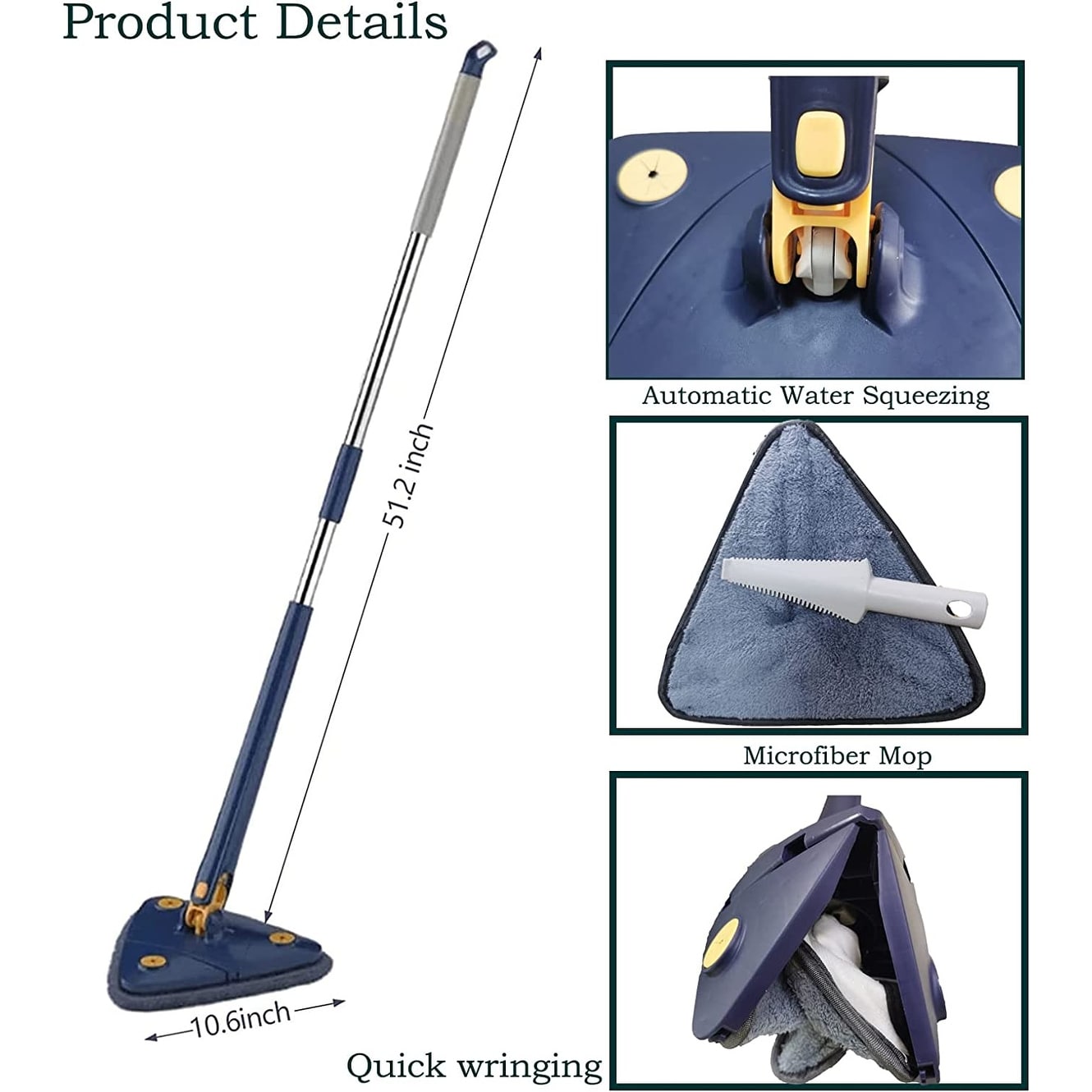 Rotatable Adjustable Triangle Cleaning Mop, Reusable Mop