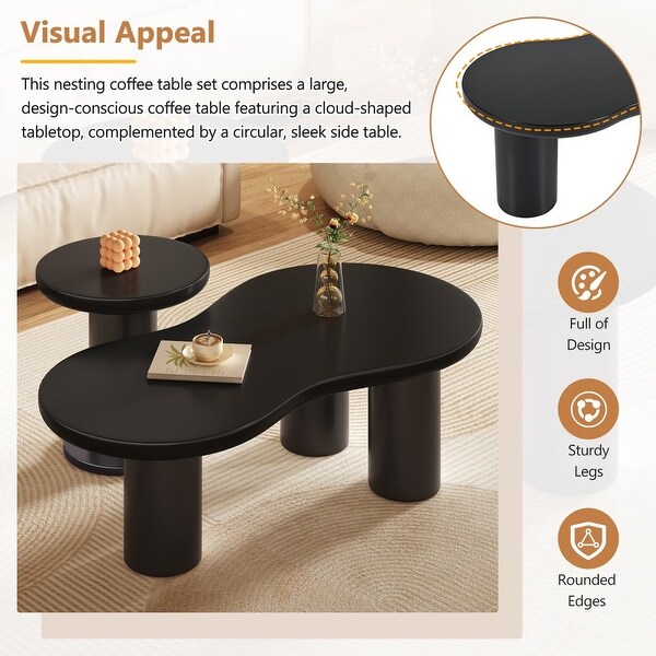 Nesting Coffee Table Set of 2, Cream Style Cloud Coffee Table with