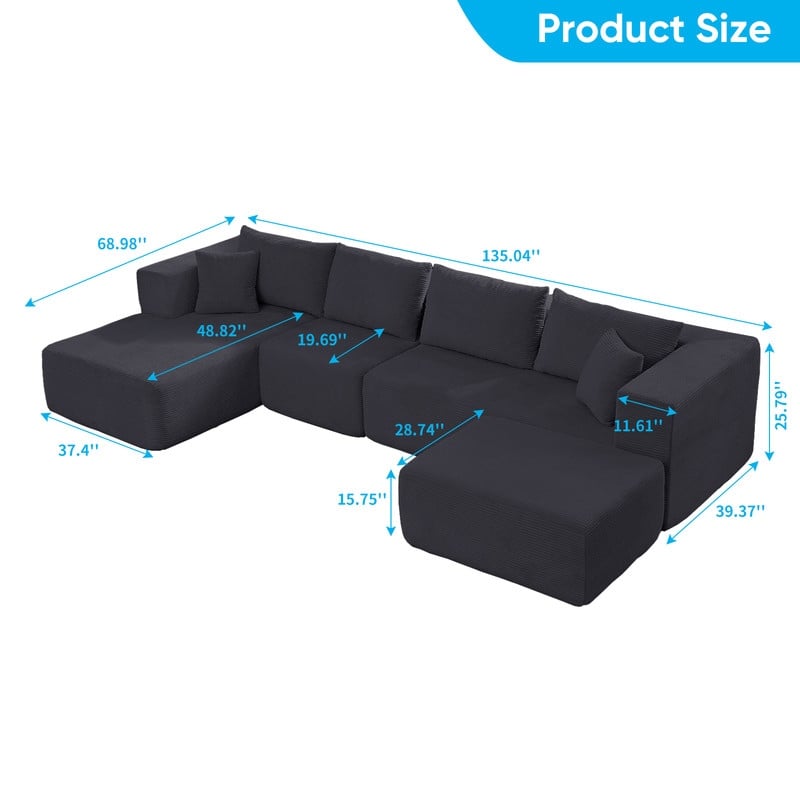 Minimalist 135" Oversized Modular Sofa, 4-Pieces Free Combination, No Assembly Required - U-Shaped Sofa
