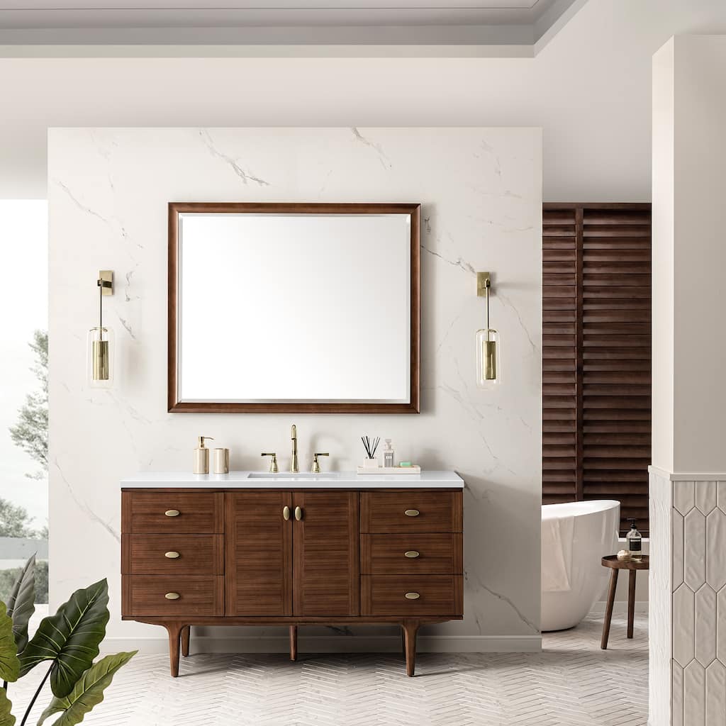 James Martin Vanities Amberly 60" Single Vanity, Mid-Century Walnut