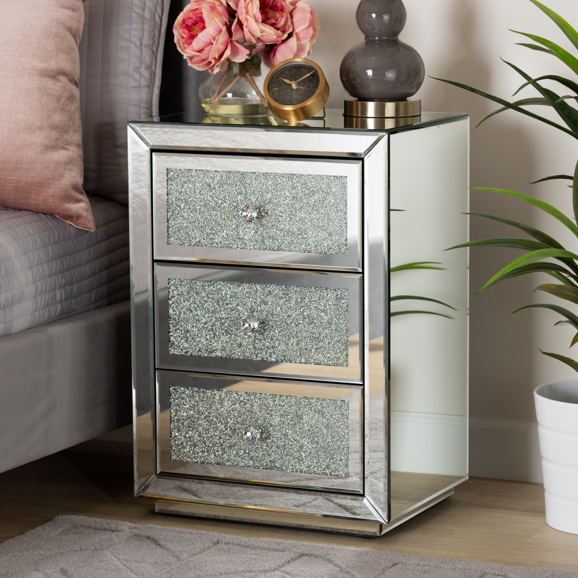 Shop Talan Contemporary Glam And Luxe Mirrored 3 Drawer Nightstand On Sale Overstock 32102344