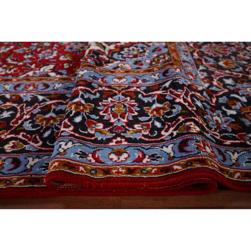 Floral Red Kashan Turkish Area Rug Machine-Made Bedroom Carpet - 9'10" x 13'0"