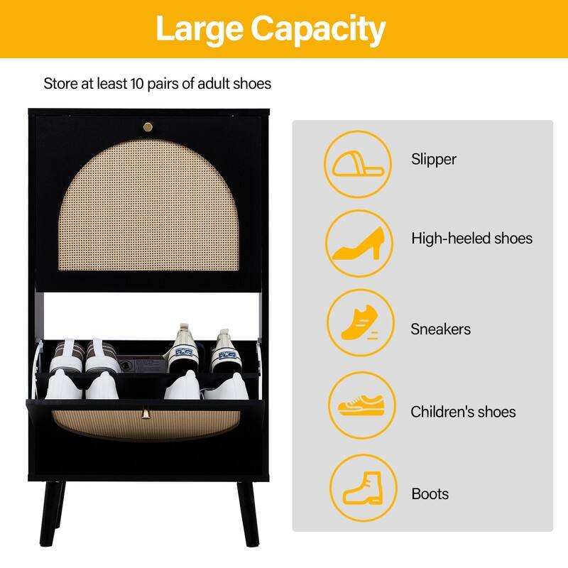 Rattan Shoe Cabinet with 2 / 4 Flip Drawers, Narrow Shoe Storage Cabinet,Organizer for Entryway, Bedroom, Living Room