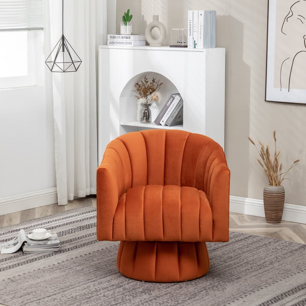 SEYNAR Modern Glam Velvet Upholstered Round Swivel Accent Arm Barrel Chair for Living Room