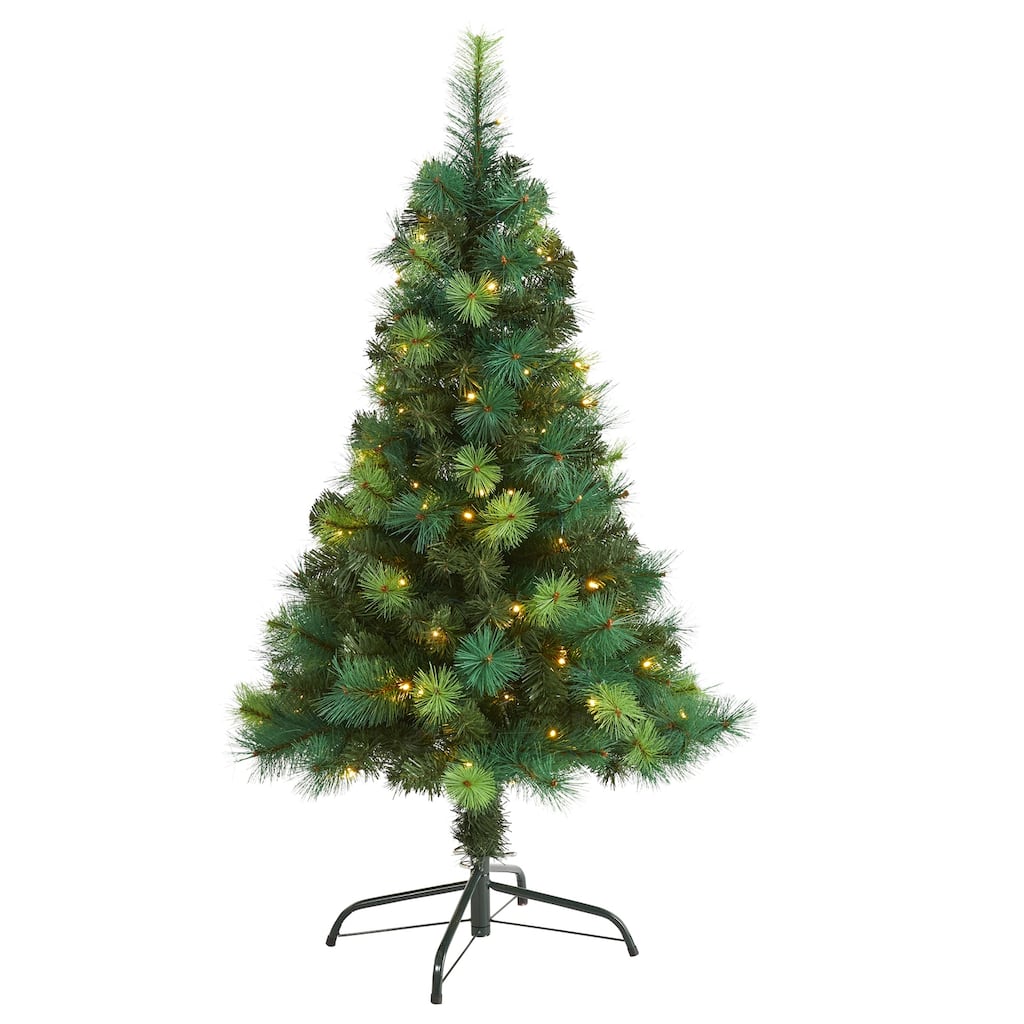 4ft. Assorted Green Pine Artificial Christmas Tree with 70 LED Lights - Compact Festive Holiday X-Mas Tree