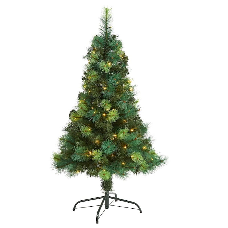 4ft. Assorted Green Pine Artificial Christmas Tree with 70 LED Lights - Compact Festive Holiday X-Mas Tree