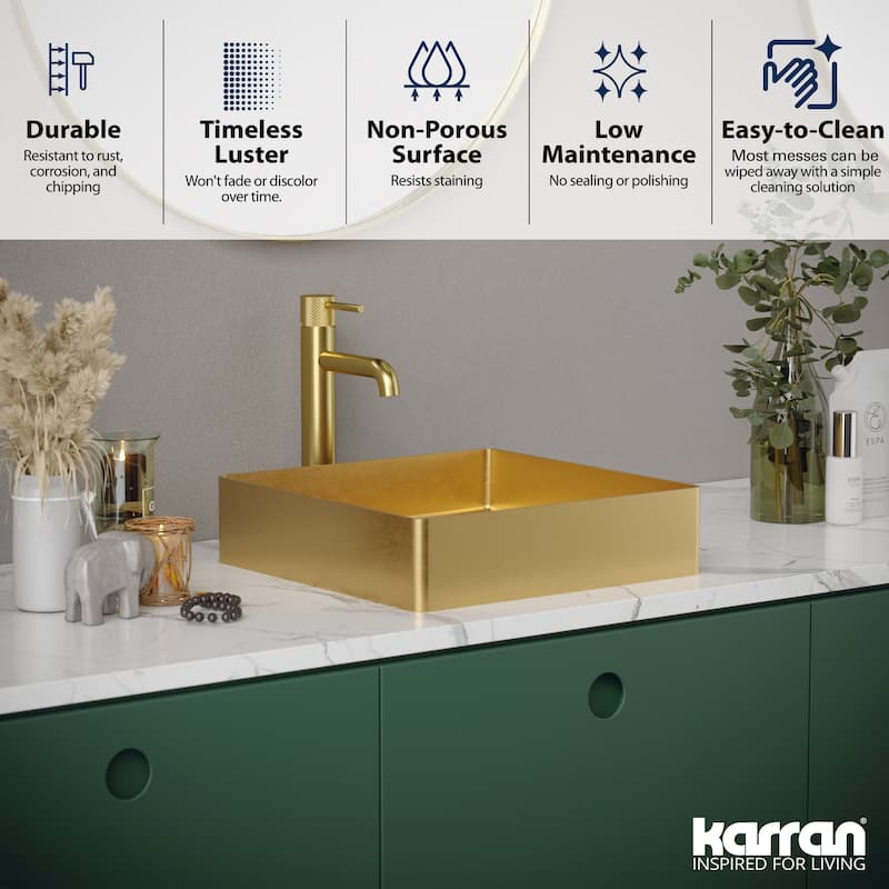 Karran USA CCV500 Cinox 15-3/4" Square Stainless Steel Vessel Bathroom