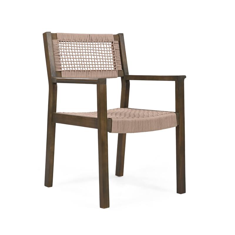 Modern Set of 2 Dining Chairs with Rope-Woven Seat Backrest, Solid Wood Frame for Dining Room Living Room Café and Pub