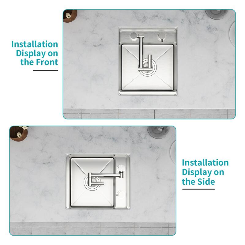 15" Undermount Bar Sink with Folding Faucet Single Bowl 16 Gauge Stainless Steel Kitchen Sink