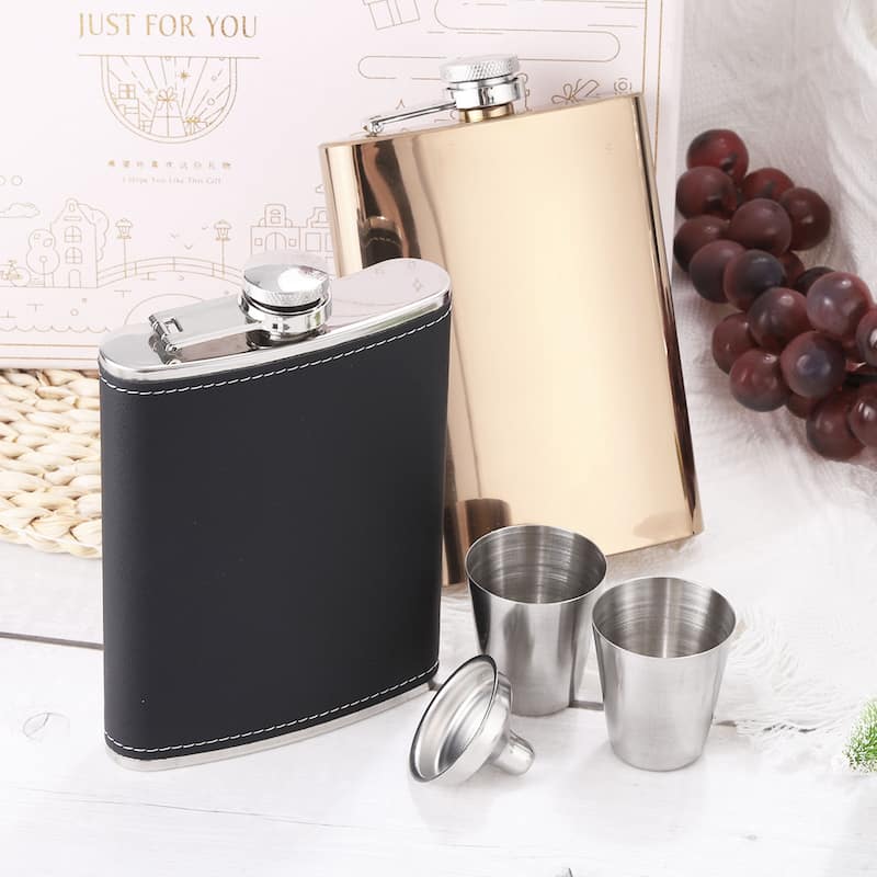 8oz Stainless Steel Hip Flask Set with Cup Funnel for Camping Hiking, Silver
