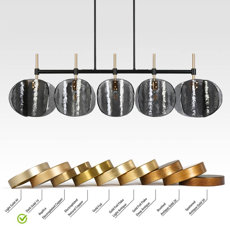 Modern 5-Light Smoky-gray Chandelier 52.1 IN Linear Island Lights - L 52.1" x W 9.8" x H 11"